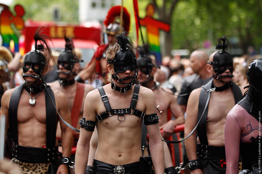 Revellers attend the Christopher Street Day parade in Berlin.